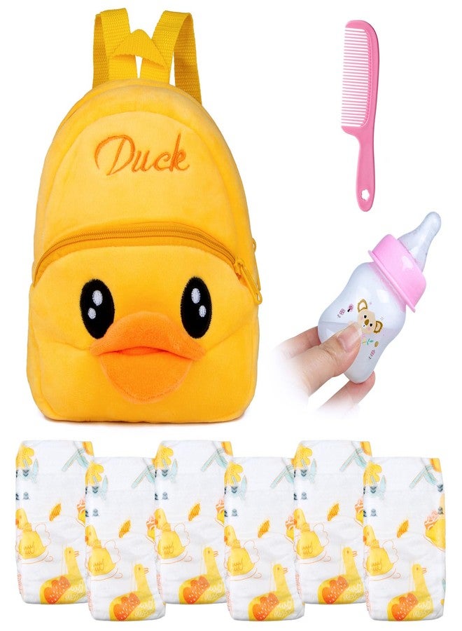 Pedolltree Reborn Baby Doll Diaper Bag Care and Feeding 9 Pcs Set for 17-24 inches Reborn Dolls Accessories Newborn Baby with Yellow Duck Backpack - Image 1